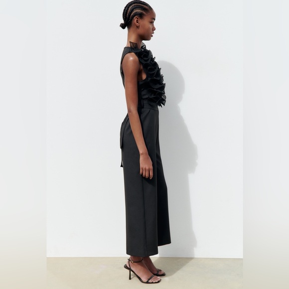 Zara jumpsuit ruffled wide streight leg tied in waist coctail party night out - Picture 3 of 11
